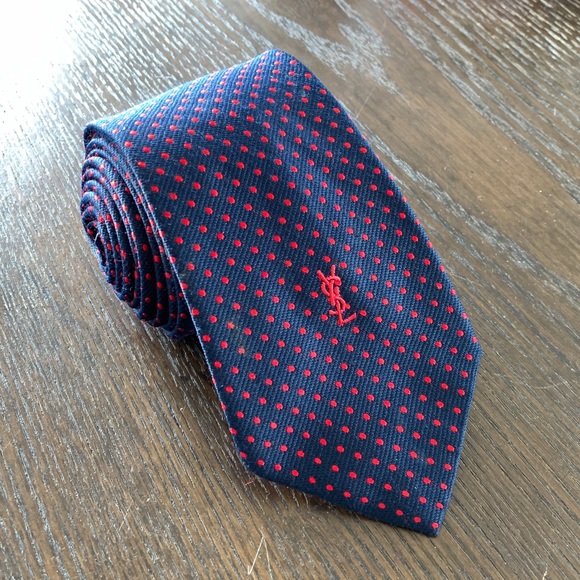 Yves Saint Laurent Other - Yves Saint Laurent Navy Red Dot Tie 3.25”